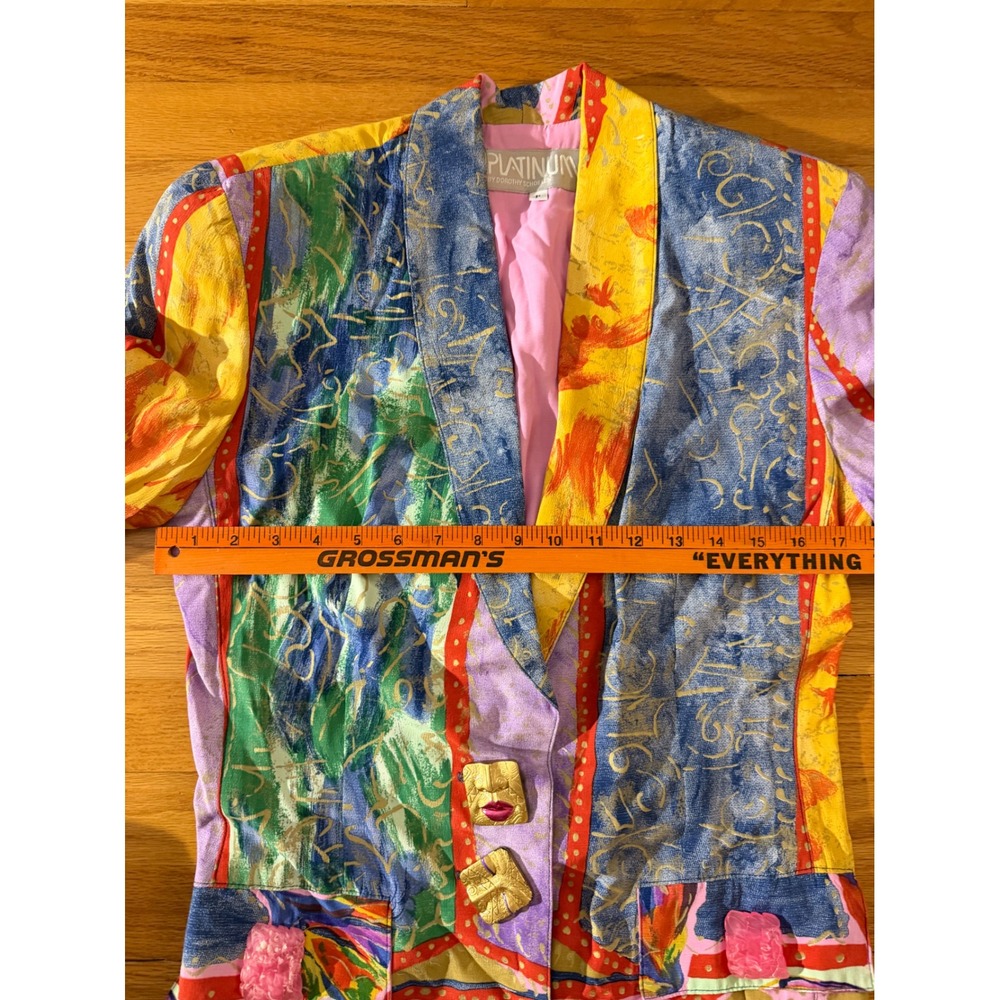 Vintage Platinum Dorothy Schoelen 3pc Blazer Shorts Set Silk Tank Multi Color P - Picture 6 of 11